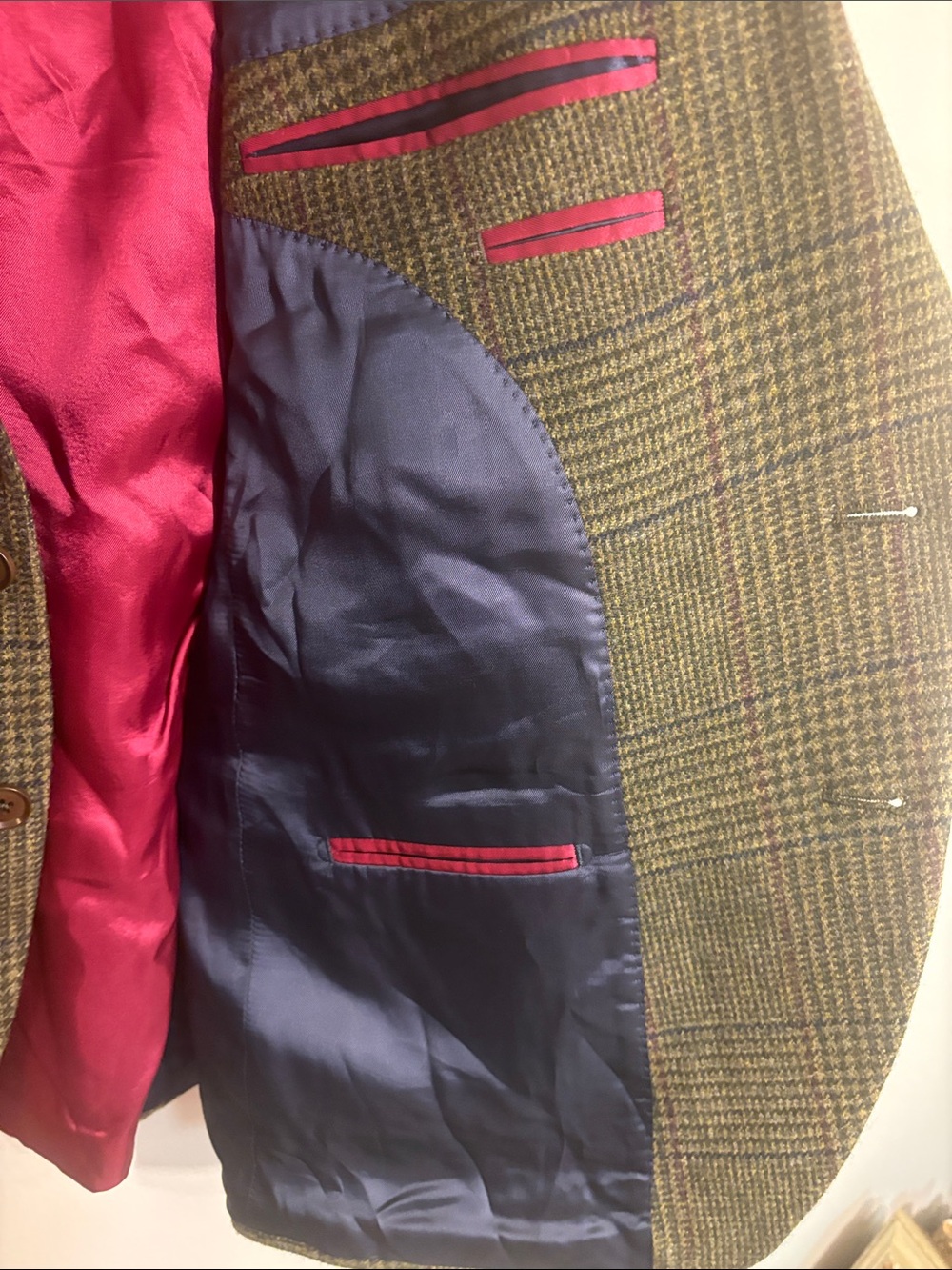 Charles Tyrwhitt Brown Glen Plaid Sport Coat with Pink Lining - Picture 3 of 13